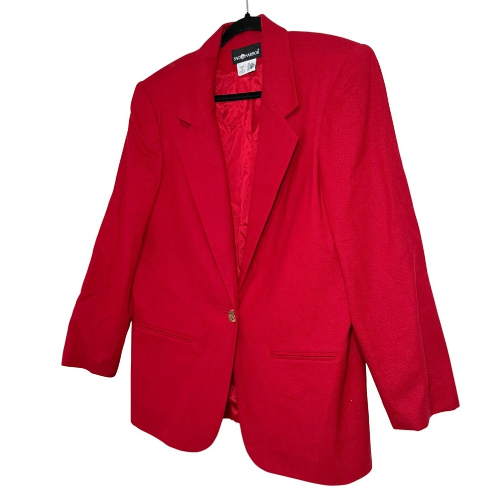 Sag Harbor Red Wool Blazer Women Size 16 Classic Tailored Jacket